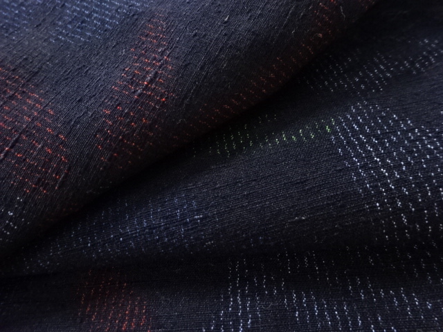  アンティーク　松竹梅模様織り出し手織り紬着物